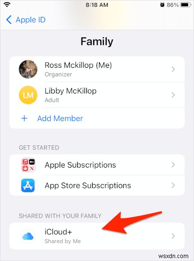 Dễ dàng chia sẻ dung lượng iCloud của bạn với bạn bè và gia đình 