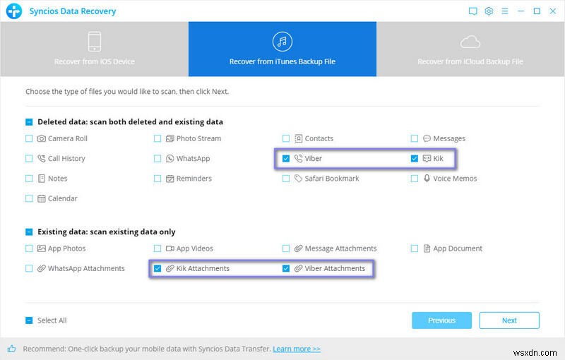Khôi phục cuộc trò chuyện Kik &Viber trên iPhone bằng Syncios Data Recovery 