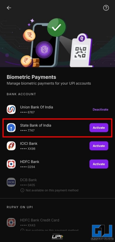 Kích hoạt thanh toán UPI bằng vân tay trên Paytm, PhonePe &Amazon Pay 