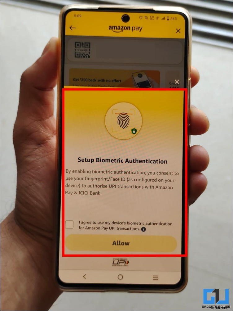 Kích hoạt thanh toán UPI bằng vân tay trên Paytm, PhonePe &Amazon Pay 