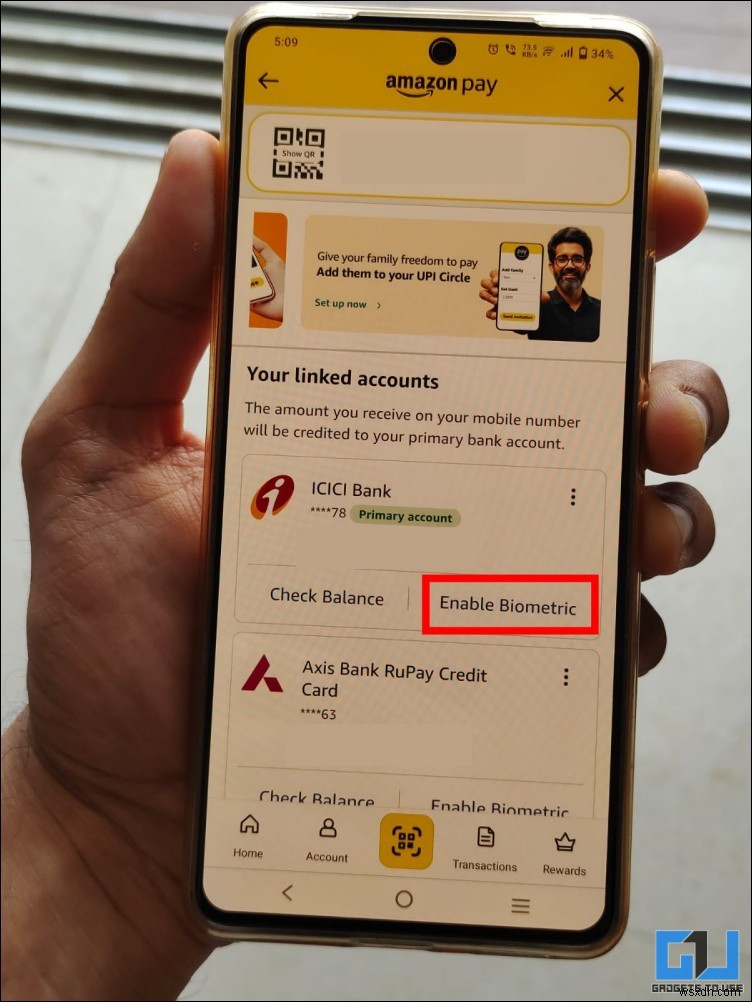 Kích hoạt thanh toán UPI bằng vân tay trên Paytm, PhonePe &Amazon Pay 