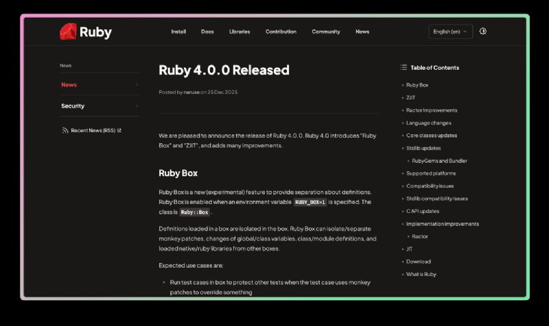 Ruby 4.0:Các tính năng chính, Điểm nổi bật của bản phát hành và Hướng dẫn nâng cấp 
