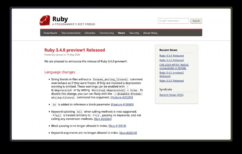 Điểm nổi bật của bản phát hành Ruby 3.4:Các tính năng và cập nhật chính 