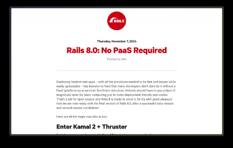 Rails 8 ra mắt:Các tính năng chính và tự do triển khai 