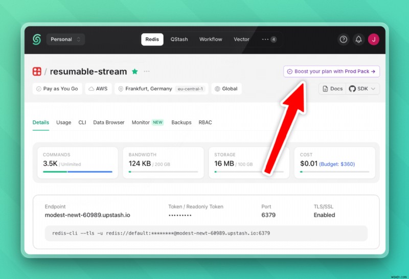 Gói sản phẩm Upstash:Redis cấp doanh nghiệp ở mức 200 USD/tháng 