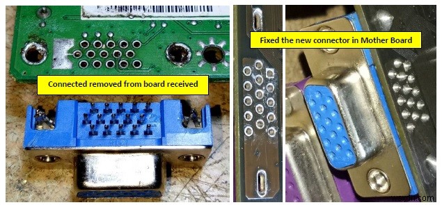 Bo mạch chủ được khôi phục sau khi đầu nối VGA vô tình bị đứt 