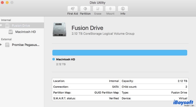 Giải quyết các sự cố về Fusion Drive:Khắc phục các ổ đĩa bị thiếu hoặc không hoạt động trên máy Mac