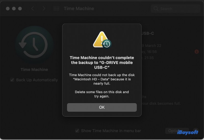 Giải quyết lỗi Time Machine Could not Complete the Backup trên macOS Sonoma, Ventura và Sequoia