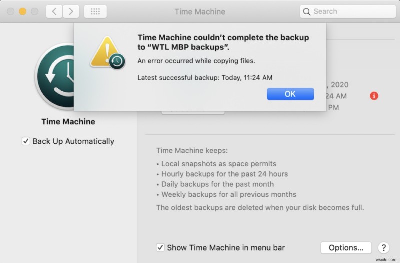Giải quyết lỗi Time Machine Could not Complete the Backup trên macOS Sonoma, Ventura và Sequoia