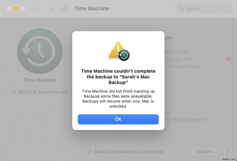 Giải quyết lỗi Time Machine Could not Complete the Backup trên macOS Sonoma, Ventura và Sequoia
