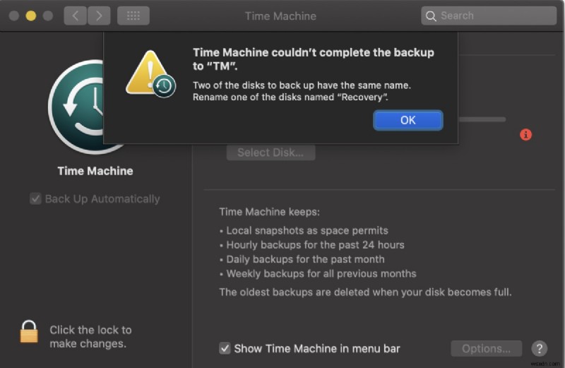 Giải quyết lỗi Time Machine Could not Complete the Backup trên macOS Sonoma, Ventura và Sequoia