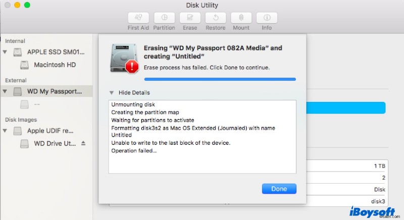 Sửa lỗi macOS Disk Utility 69760:“Không thể ghi vào khối cuối cùng của thiết bị” 