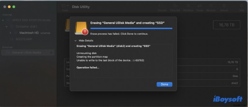Sửa lỗi macOS Disk Utility 69760:“Không thể ghi vào khối cuối cùng của thiết bị” 