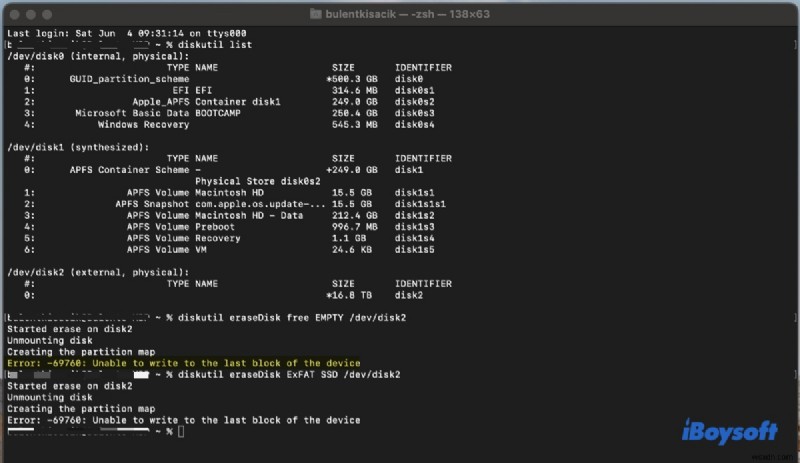 Sửa lỗi macOS Disk Utility 69760:“Không thể ghi vào khối cuối cùng của thiết bị” 