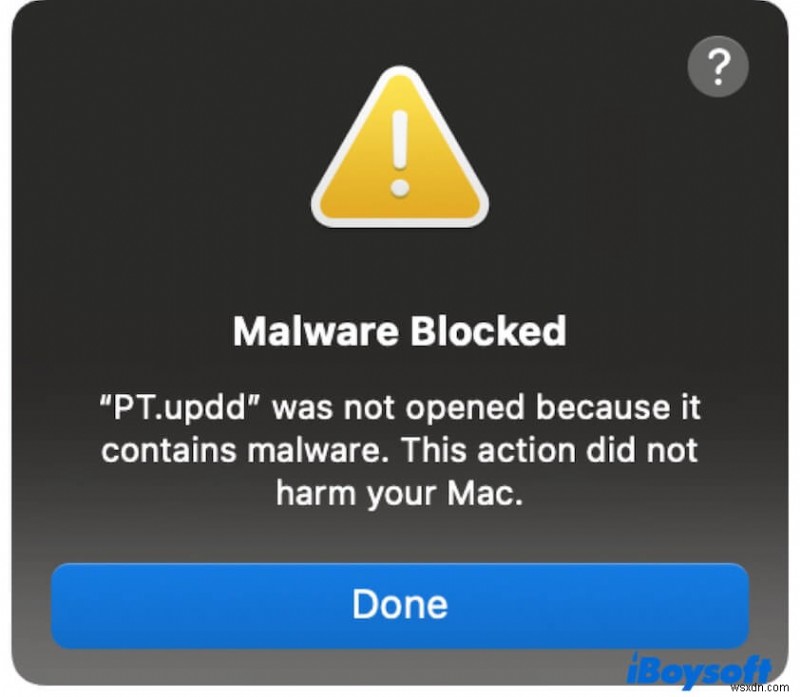 Xóa nhanh Cảnh báo phần mềm độc hại  PT.updd  liên tục trên macOS 