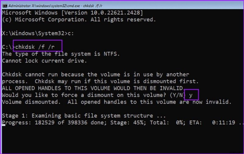 Giải quyết lỗi Chkdsk khi ổ đĩa được sử dụng bởi một quy trình khác 