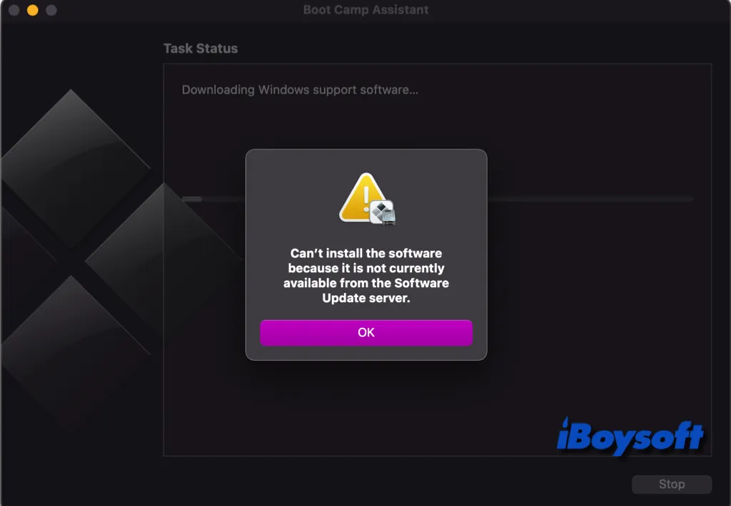 Trình cài đặt Boot Camp không cài đặt được phần mềm hỗ trợ Windows trên macOS Sonoma 