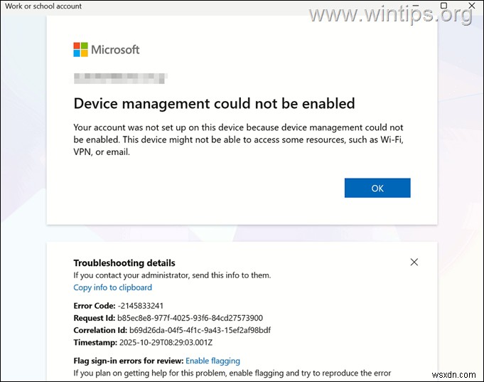 Giải quyết lỗi  Không thể bật quản lý thiết bị  (80192EE7 / -2145833241) trong Microsoft 365 và Intune 