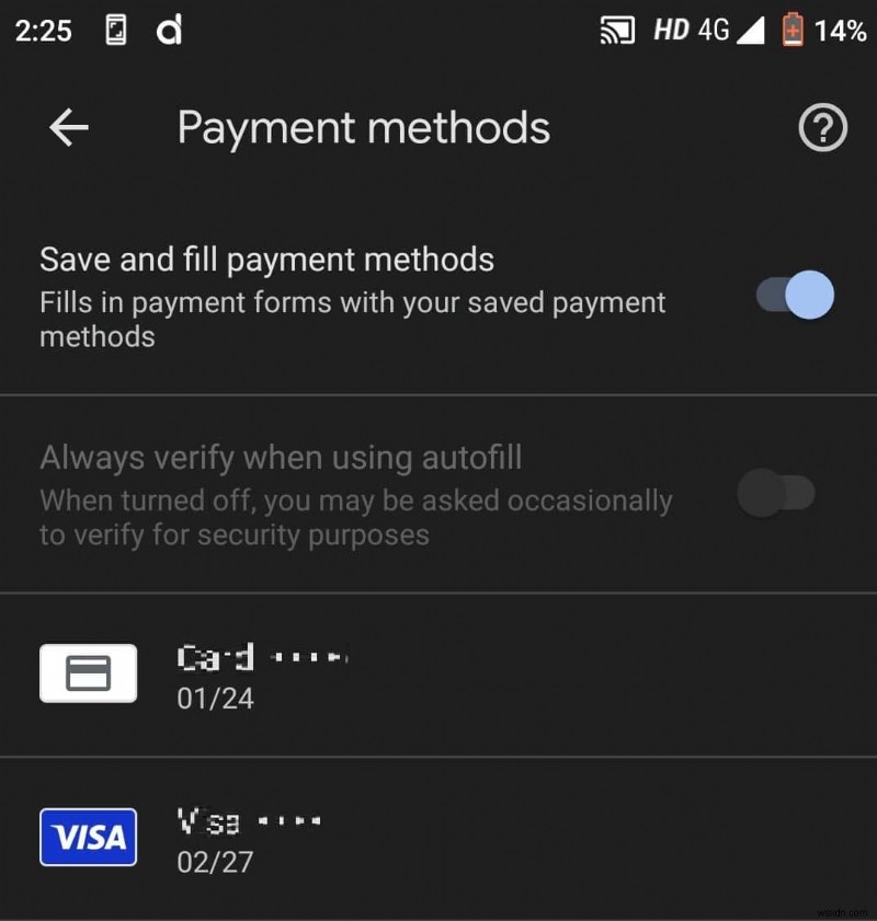 Xem và quản lý thẻ tín dụng đã lưu của bạn trên Android:Hướng dẫn từng bước