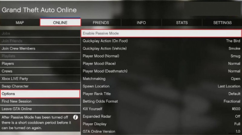 Vô hiệu hóa Chế độ thụ động GTA V trên PC, Xbox và PlayStation