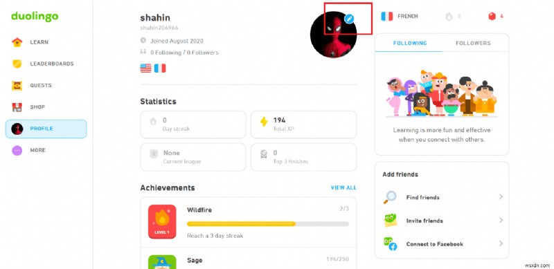 Hướng dẫn từng bước:Cập nhật ảnh hồ sơ Duolingo của bạn