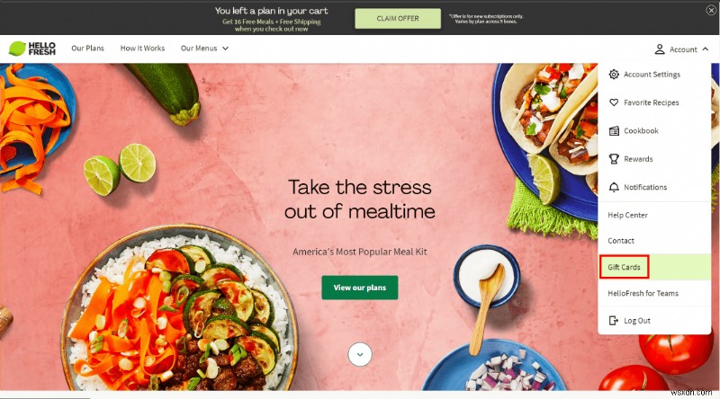 Cách tặng quà HelloFresh:Gửi thẻ Bộ đồ ăn ngon cho bạn bè