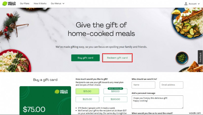 Cách tặng quà HelloFresh:Gửi thẻ Bộ đồ ăn ngon cho bạn bè