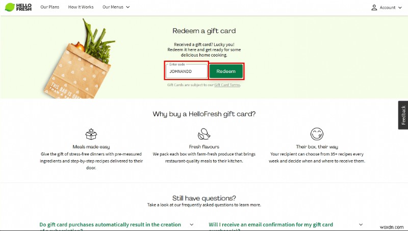 Cách tặng quà HelloFresh:Gửi thẻ Bộ đồ ăn ngon cho bạn bè