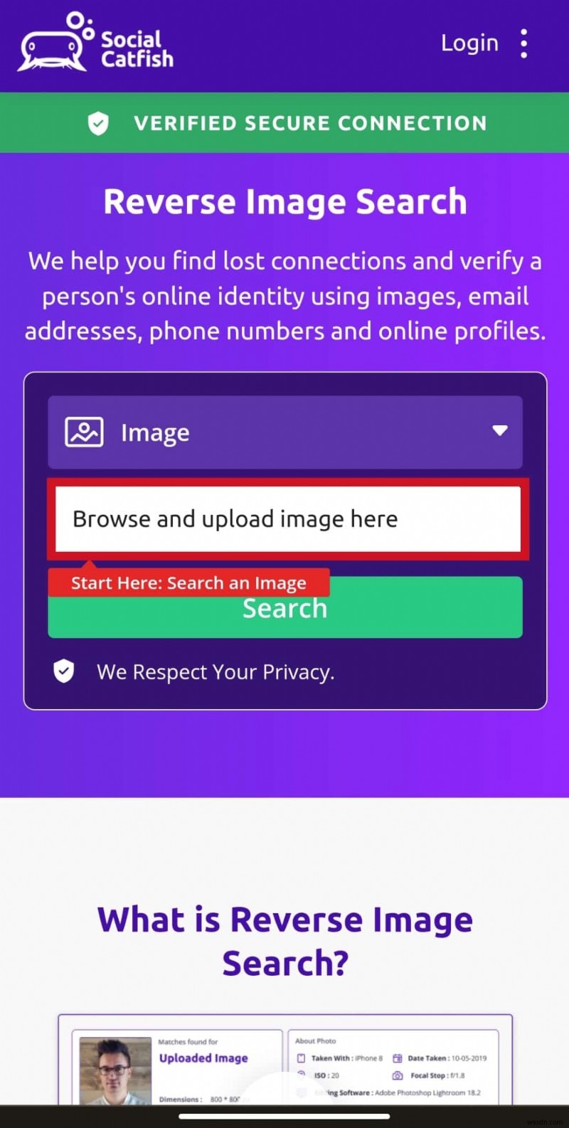 Khám phá danh tính của một người bằng cách sử dụng ảnh trên Social Catfish