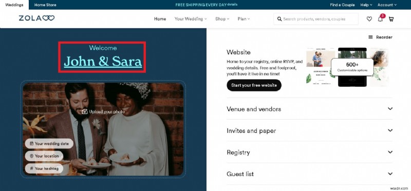 Hướng dẫn từng bước để chỉnh sửa trang web đám cưới Zola của bạn 