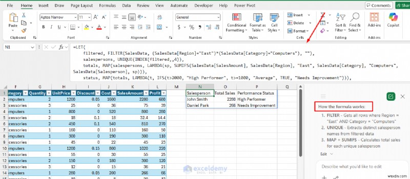 Master Excel Copilot:Xây dựng và giải mã các công thức phức tạp từng bước 