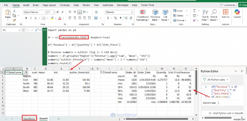 Mở khóa Phân tích nâng cao:Python trong Excel tăng cường phân tích dữ liệu 