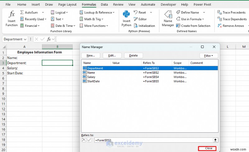 Tạo biểu mẫu Excel tự xóa bằng VBA và các dãy được đặt tên 