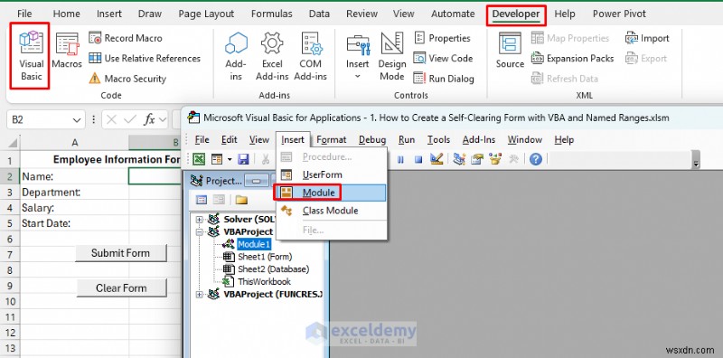 Tạo biểu mẫu Excel tự xóa bằng VBA và các dãy được đặt tên 