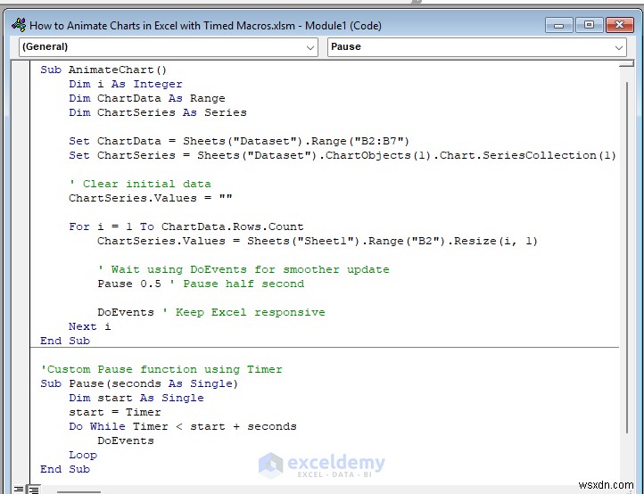 Tạo hiệu ứng biểu đồ Excel bằng macro được tính thời gian:Hướng dẫn từng bước 