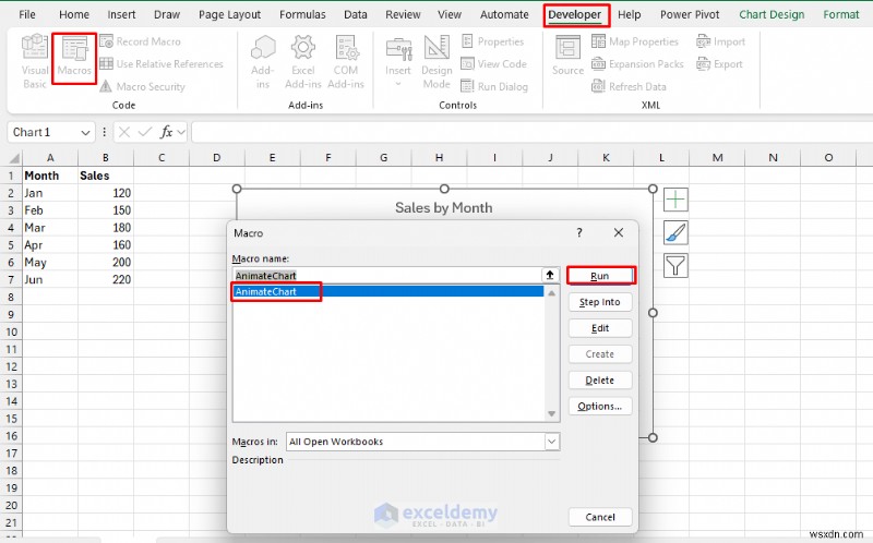 Tạo hiệu ứng biểu đồ Excel bằng macro được tính thời gian:Hướng dẫn từng bước 