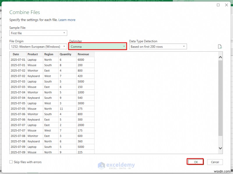 Tải lên tệp kéo và thả liền mạch trong Excel bằng Power Query