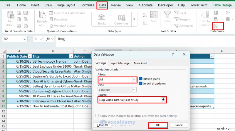 Sử dụng Excel làm CMS nhẹ để lập kế hoạch nội dung trang web dễ dàng 