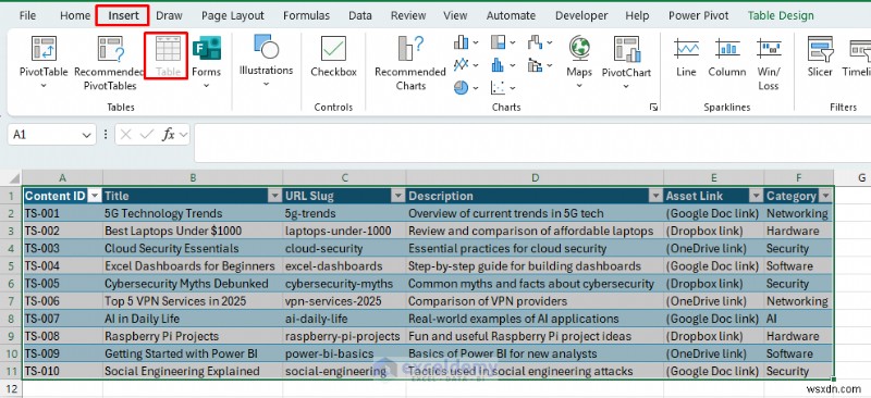 Sử dụng Excel làm CMS nhẹ để lập kế hoạch nội dung trang web dễ dàng 