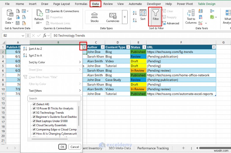 Sử dụng Excel làm CMS nhẹ để lập kế hoạch nội dung trang web dễ dàng 