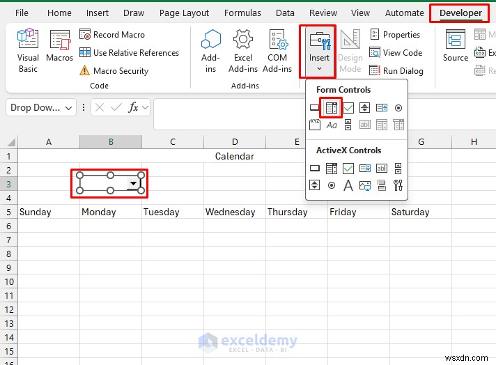 Tạo Lịch động trong Excel bằng Điều khiển biểu mẫu—Hướng dẫn từng bước