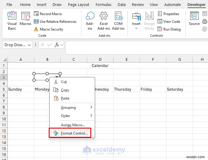Tạo Lịch động trong Excel bằng Điều khiển biểu mẫu—Hướng dẫn từng bước