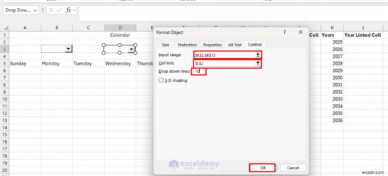 Tạo Lịch động trong Excel bằng Điều khiển biểu mẫu—Hướng dẫn từng bước