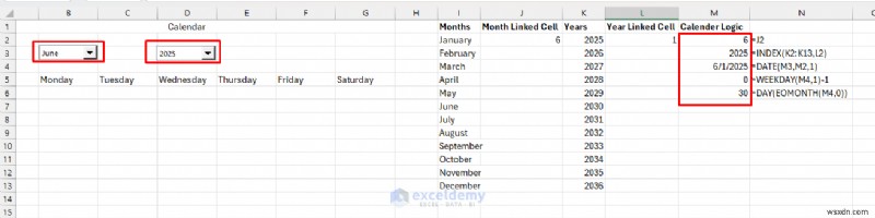 Tạo Lịch động trong Excel bằng Điều khiển biểu mẫu—Hướng dẫn từng bước