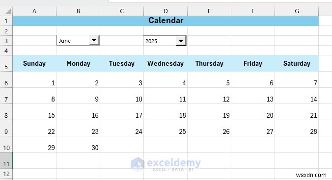 Tạo Lịch động trong Excel bằng Điều khiển biểu mẫu—Hướng dẫn từng bước