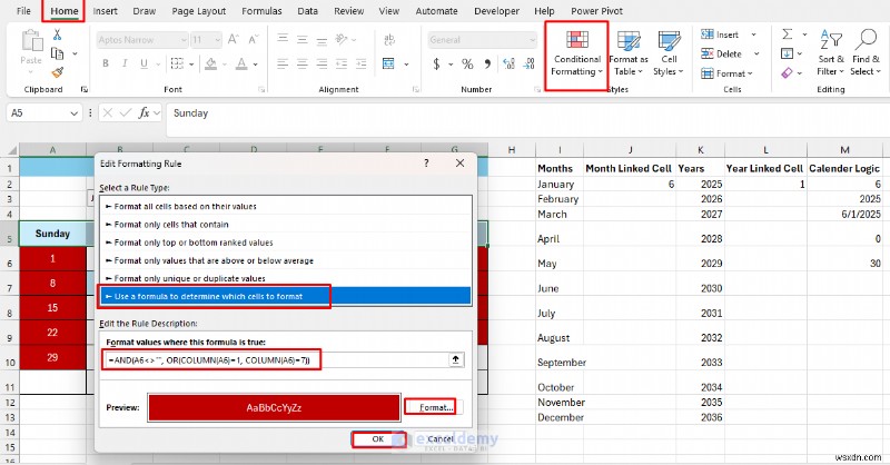 Tạo Lịch động trong Excel bằng Điều khiển biểu mẫu—Hướng dẫn từng bước