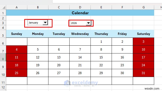 Tạo Lịch động trong Excel bằng Điều khiển biểu mẫu—Hướng dẫn từng bước