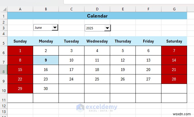 Tạo Lịch động trong Excel bằng Điều khiển biểu mẫu—Hướng dẫn từng bước