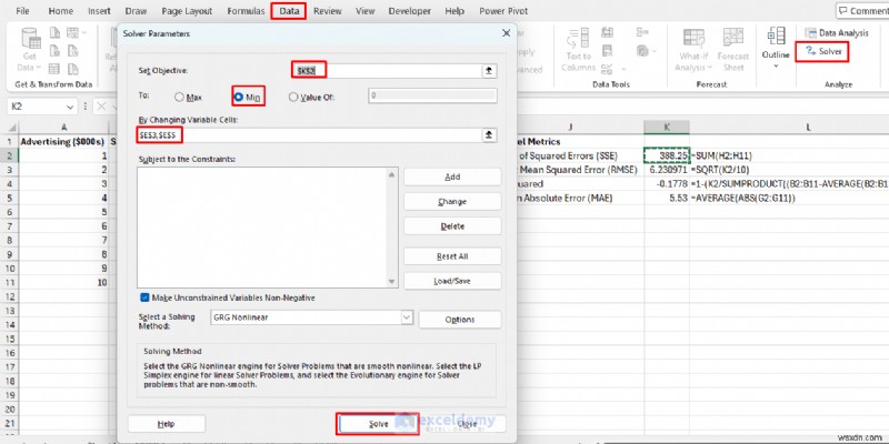 Xây dựng các mô hình ML nhẹ trong Excel bằng Bộ giải &Công thức 
