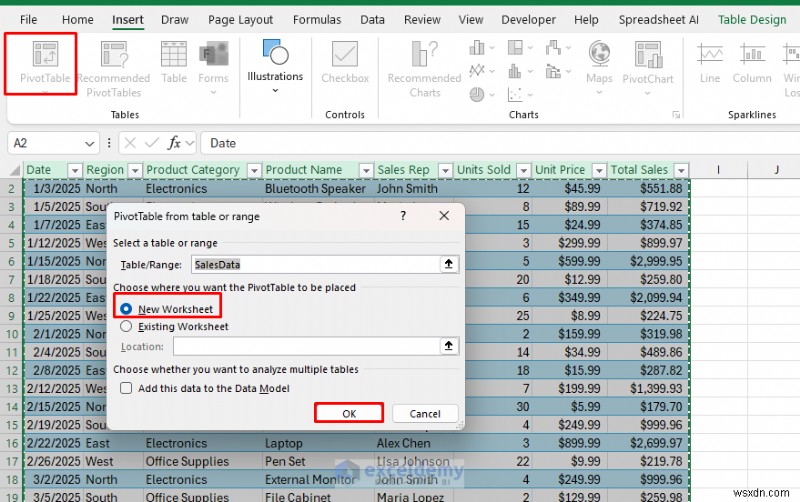 Tạo bảng thông tin tương tác thời gian thực trong Excel bằng PivotTable &Slicers 
